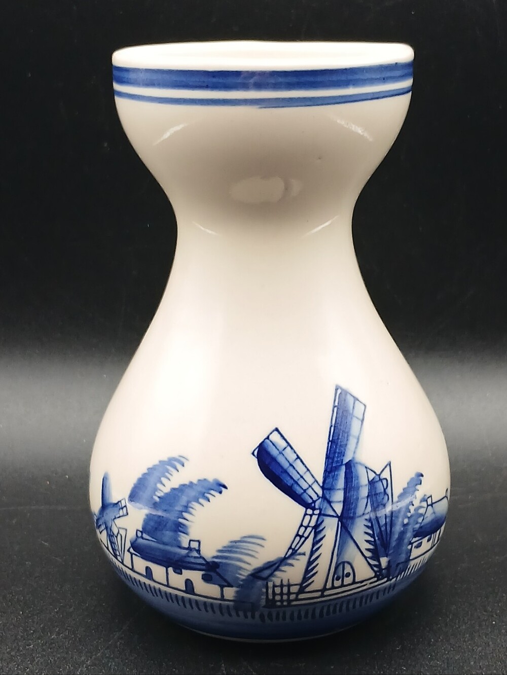 Vintage Bulb Forcing Vase 5.5" Blue & White Delft Style Dutch Windmill Scene